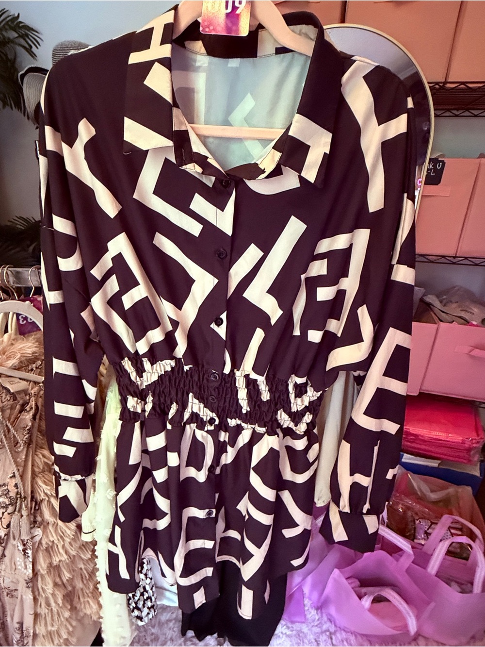 SHEIN Black and White Geometric Print Mini Dress